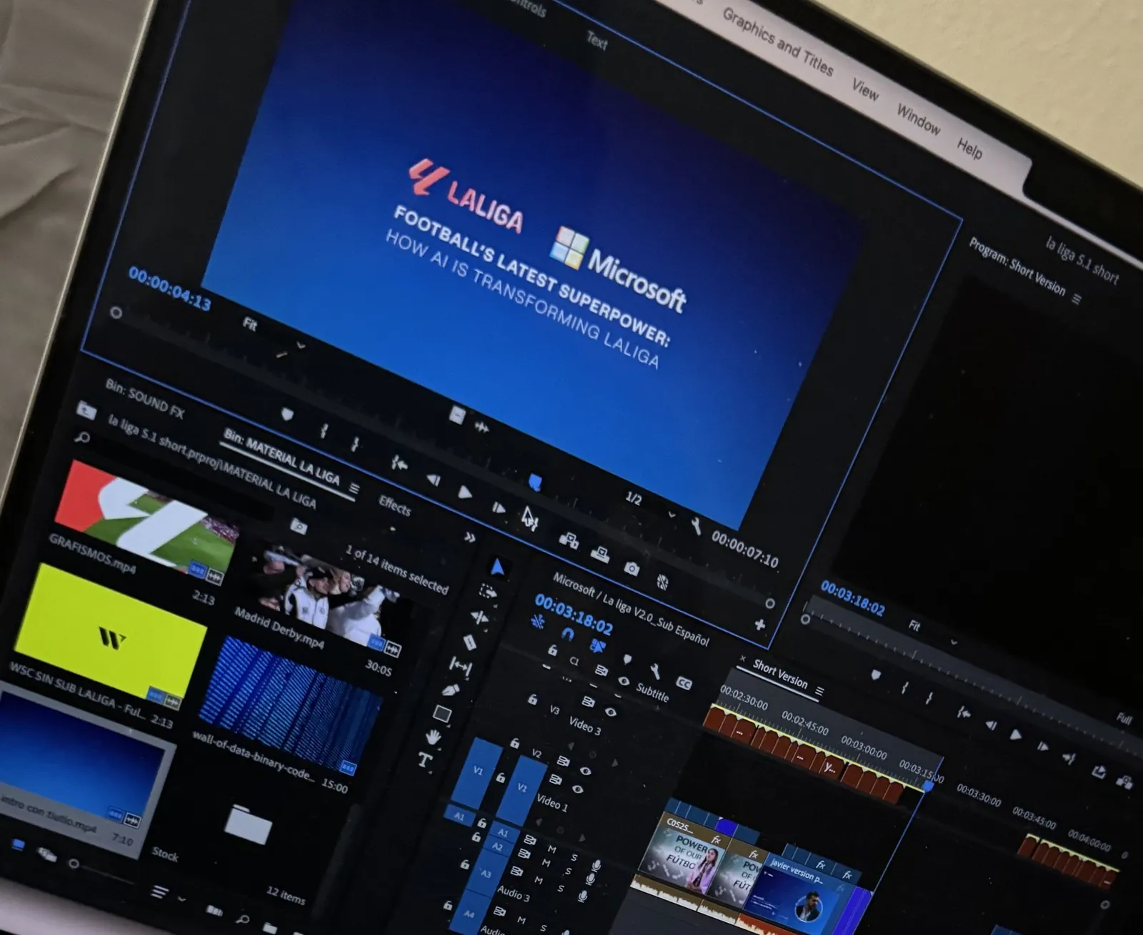 Editing the LaLiga × Microsoft piece in Premiere